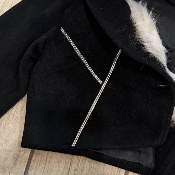 Crop jacket fur collar crop trench coat blazer cardigan rhinestones jacket cape - Picture 10 of 10